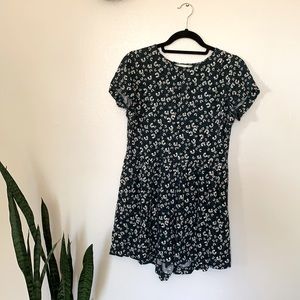 Pretty Flower Romper, Dark Blue with Back Slit